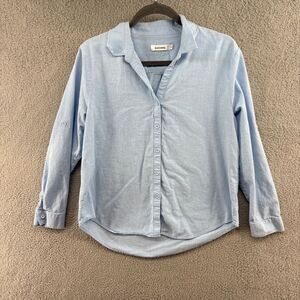 SAOVERE Linen Blend Button Up Collared Shirt Size Large Pale Blue Old Money